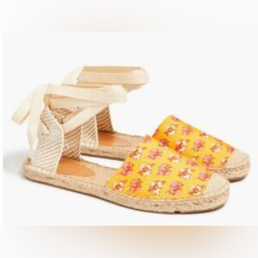 EUC J. Crew Floral Lace Up D’Orsay Espadrille Sandals Orange Size Women’s 6.5